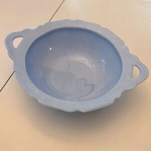 Jeanette Cherry Blossom Delphite Handled Bowl Blue Depression Glass 9"